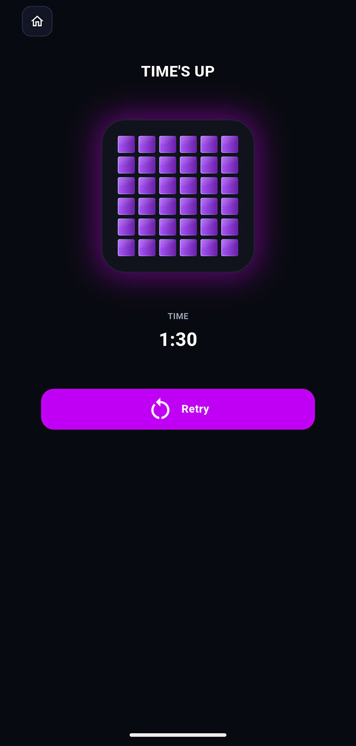 Time Attack puzzle completion and result screen
